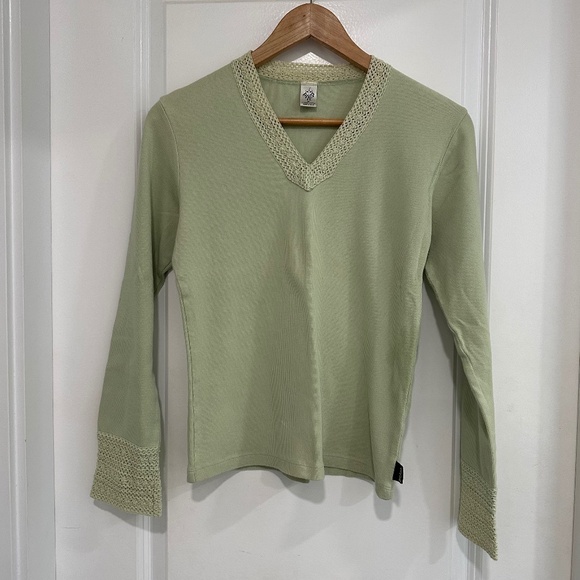 PrAna | Organic Cotton Long Sleeve Ribbed Shirt Light Green Women’s Medium - Picture 1 of 7
